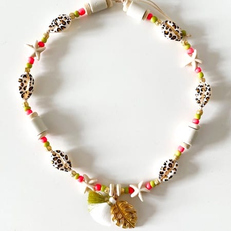 boho halsband mit keramik gegen zecken tiger muschel